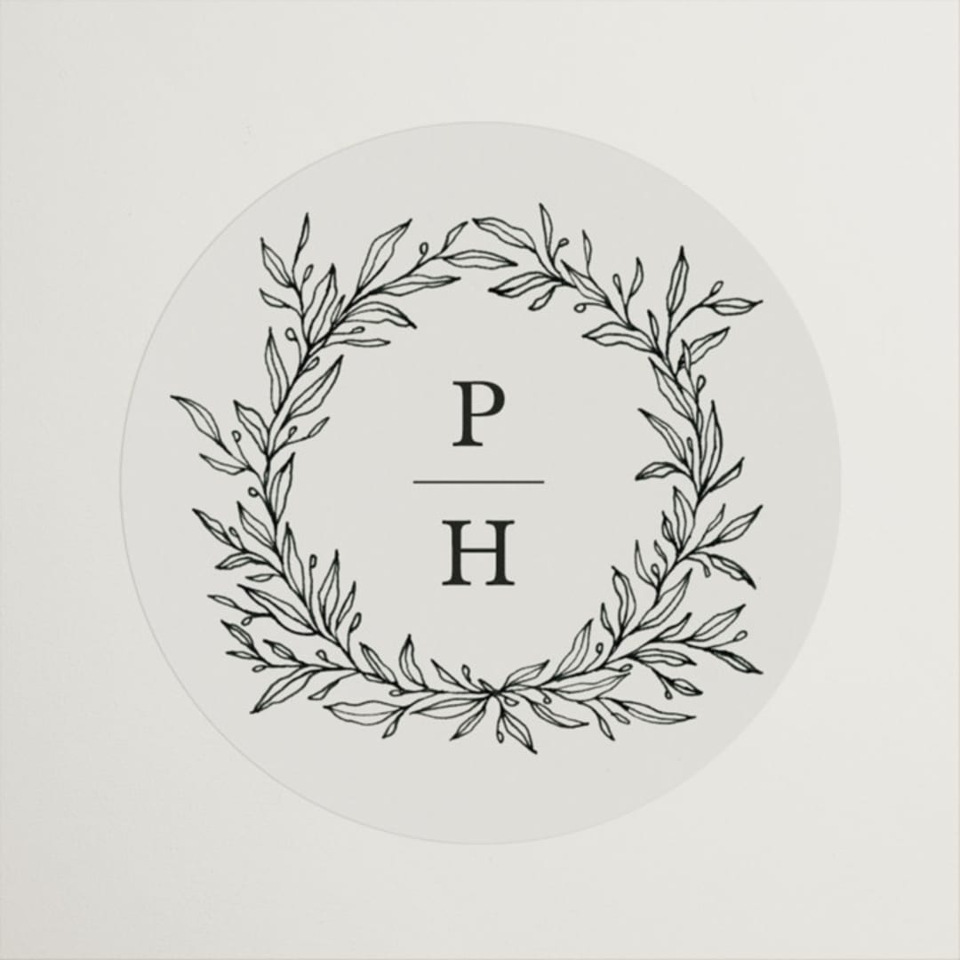 "leafy wreath" - Wedding Favor Stickers in Cotton by Kate Ahn - Front