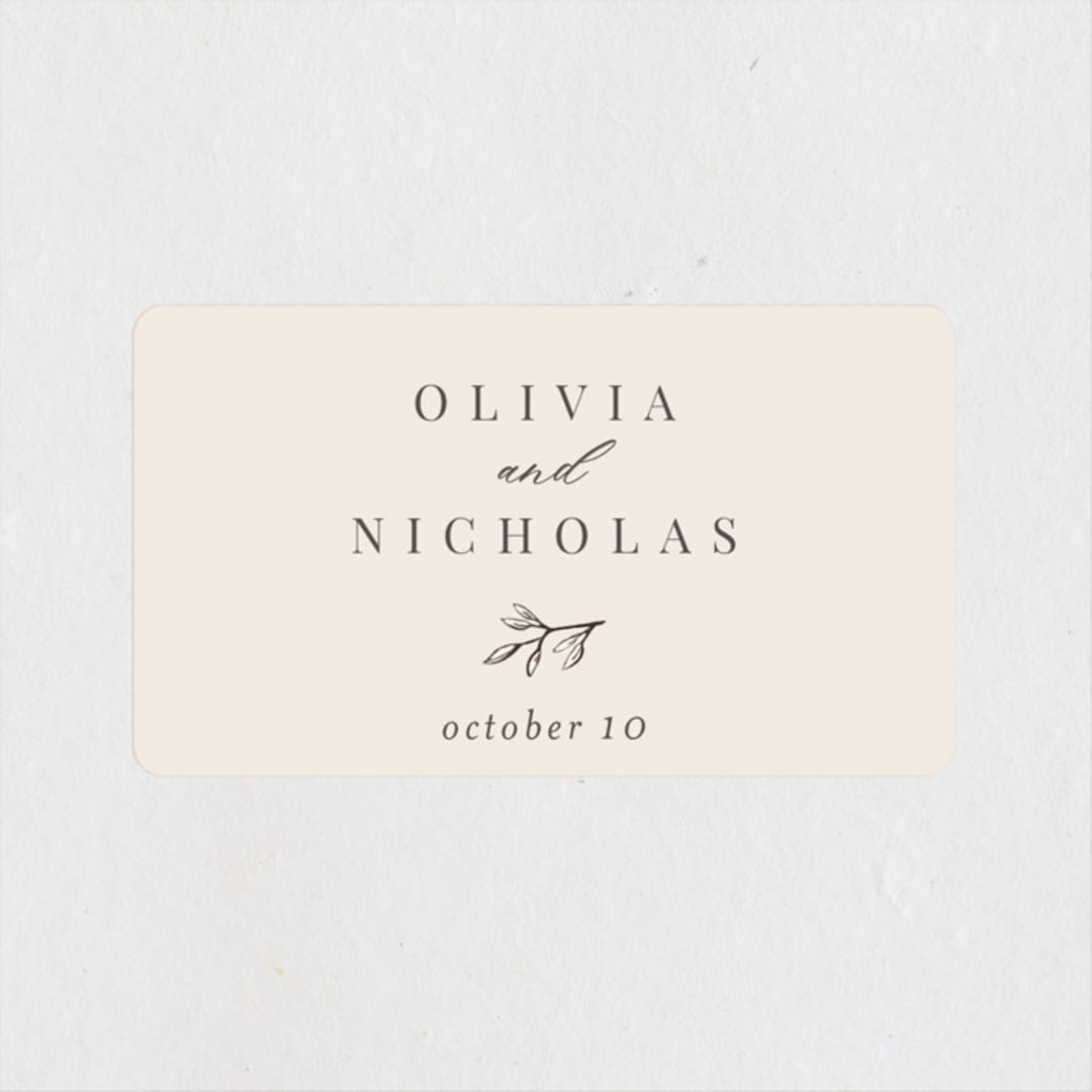 "Leafy Branch" - Wedding Favor Stickers in Latte by Katherine Moynagh - Front