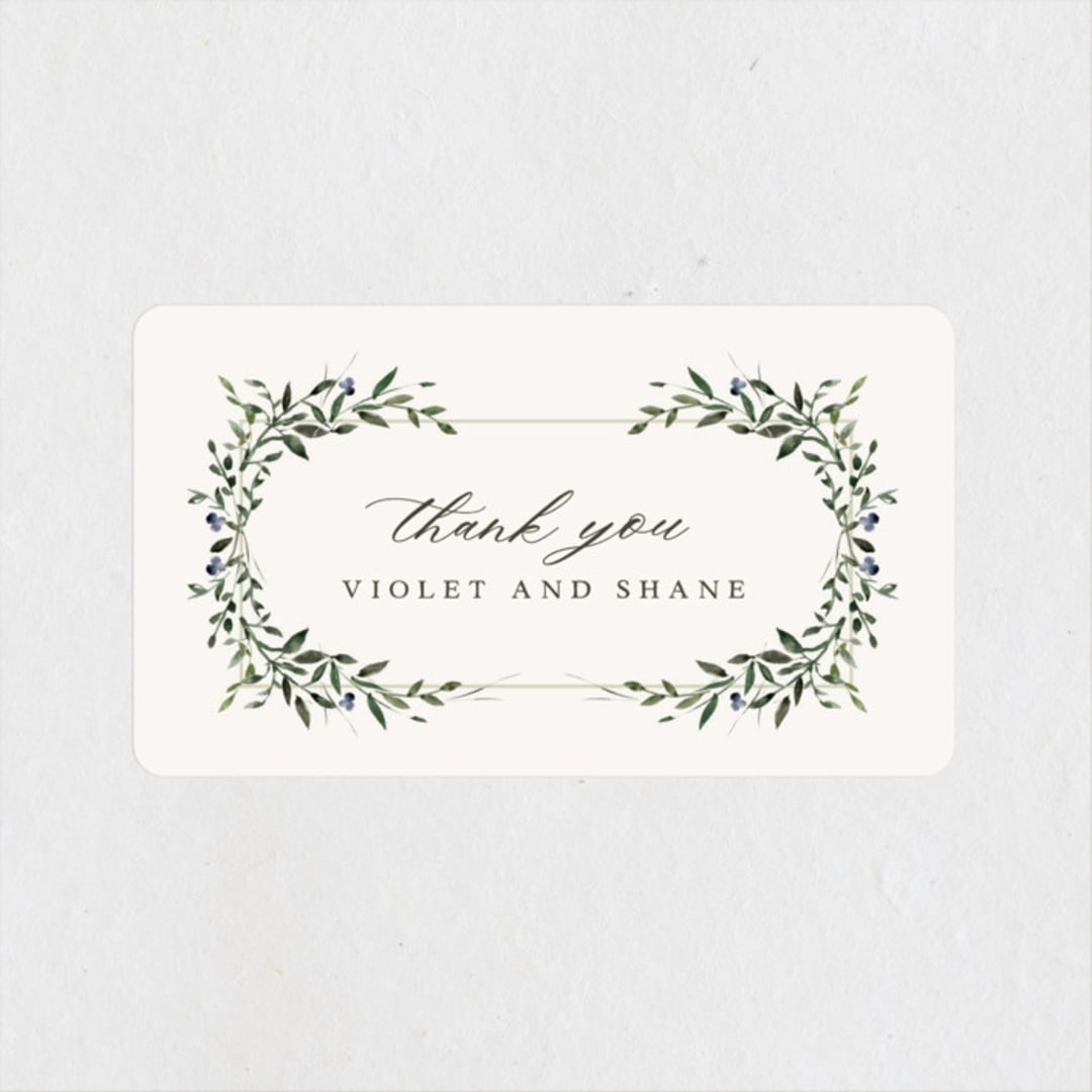 "Green Wreath" - Wedding Favor Stickers in Champagne by Lori Wemple - Front
