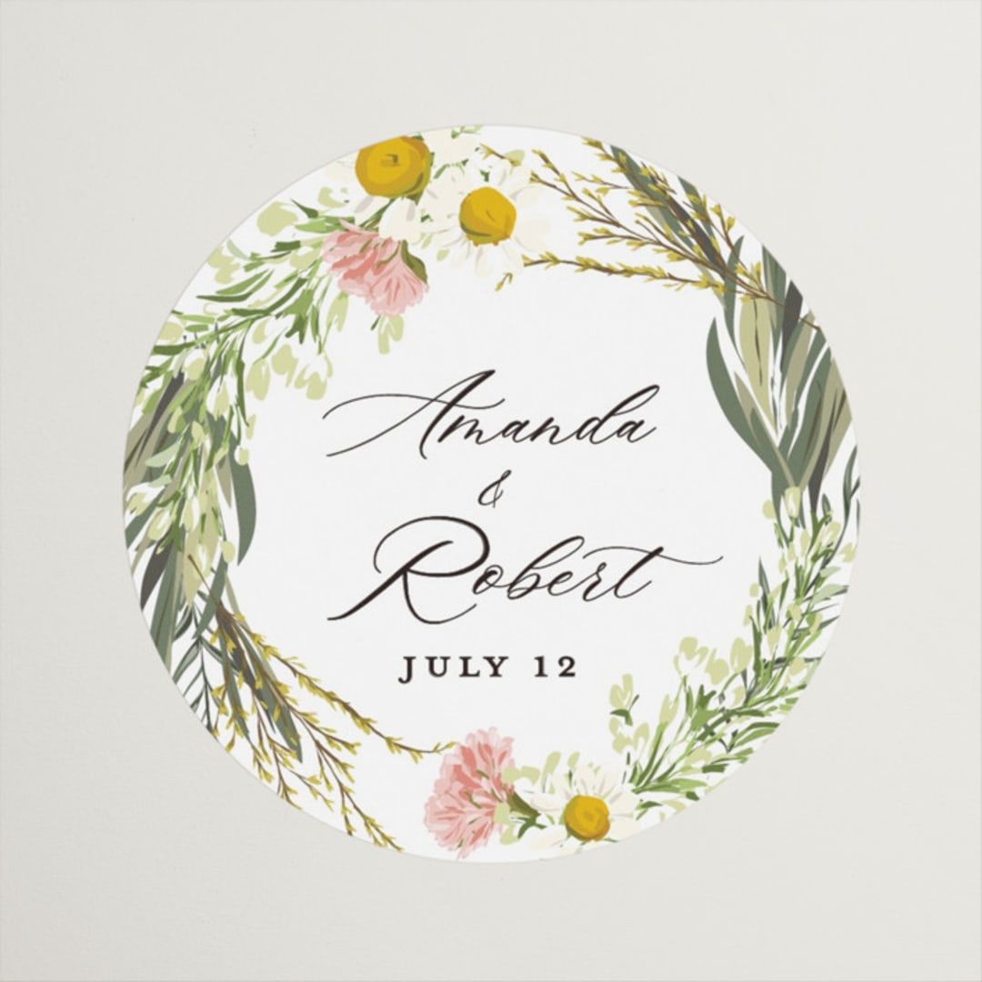 "Organic Florals" - Wedding Favor Stickers in Blush by Susan Moyal - Front