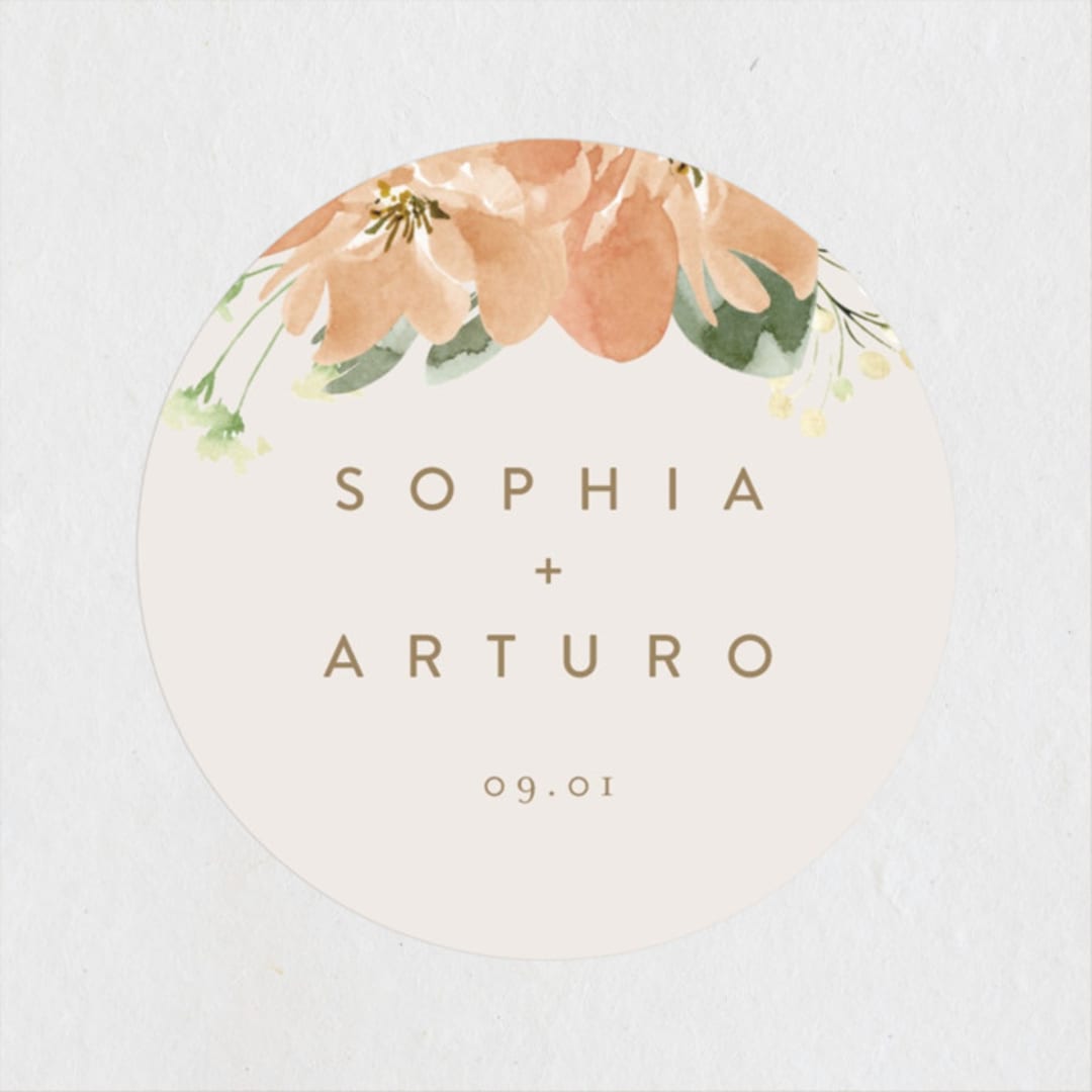 "Bloom" - Wedding Favor Stickers in Tea by Leah Bisch - Front