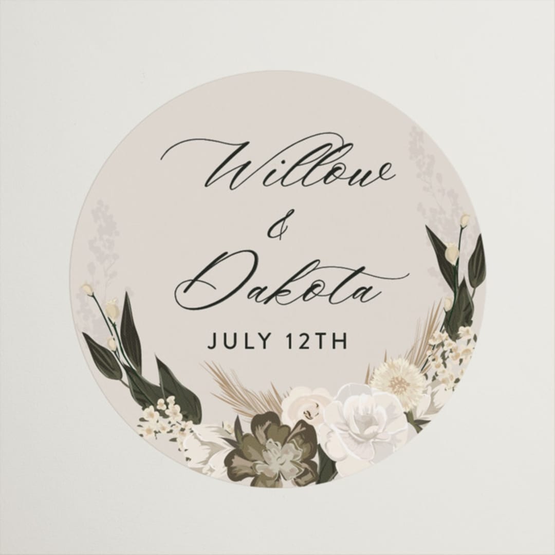 "Botanical Edge" - Wedding Favor Stickers in Latte by Susan Moyal - Front