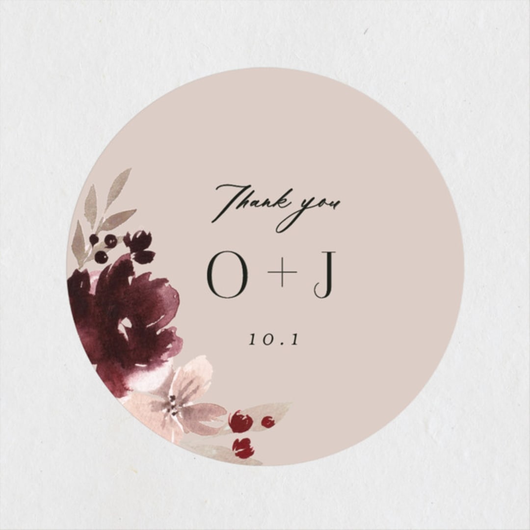 "Emyn" - Wedding Favor Stickers in Burgundy by Itsy Belle Studio - Front