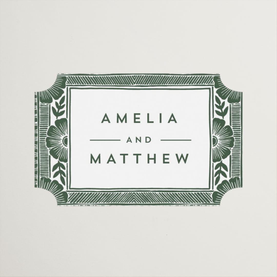 "Block Print Frame" - Wedding Favor Stickers in Fern by Katharine Watson - Front