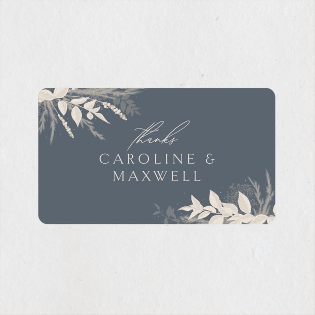 "Winter White Botanicals" - Wedding Favor Stickers in Slate by Erin Deegan - Front