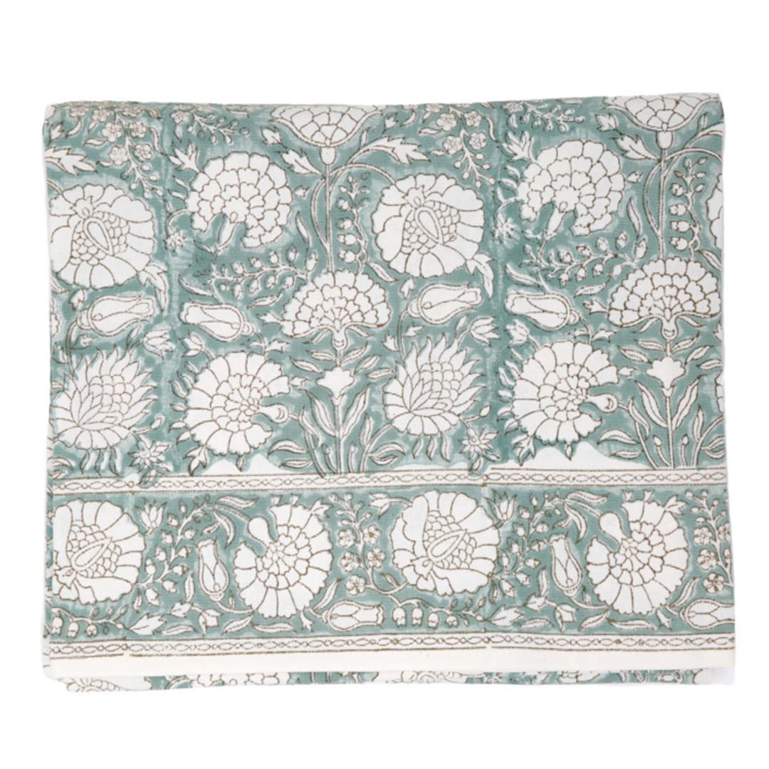 "Sage Fandango Tablecloth, 90" x 132"" - Tablecloths in blue by Jenny Roberts