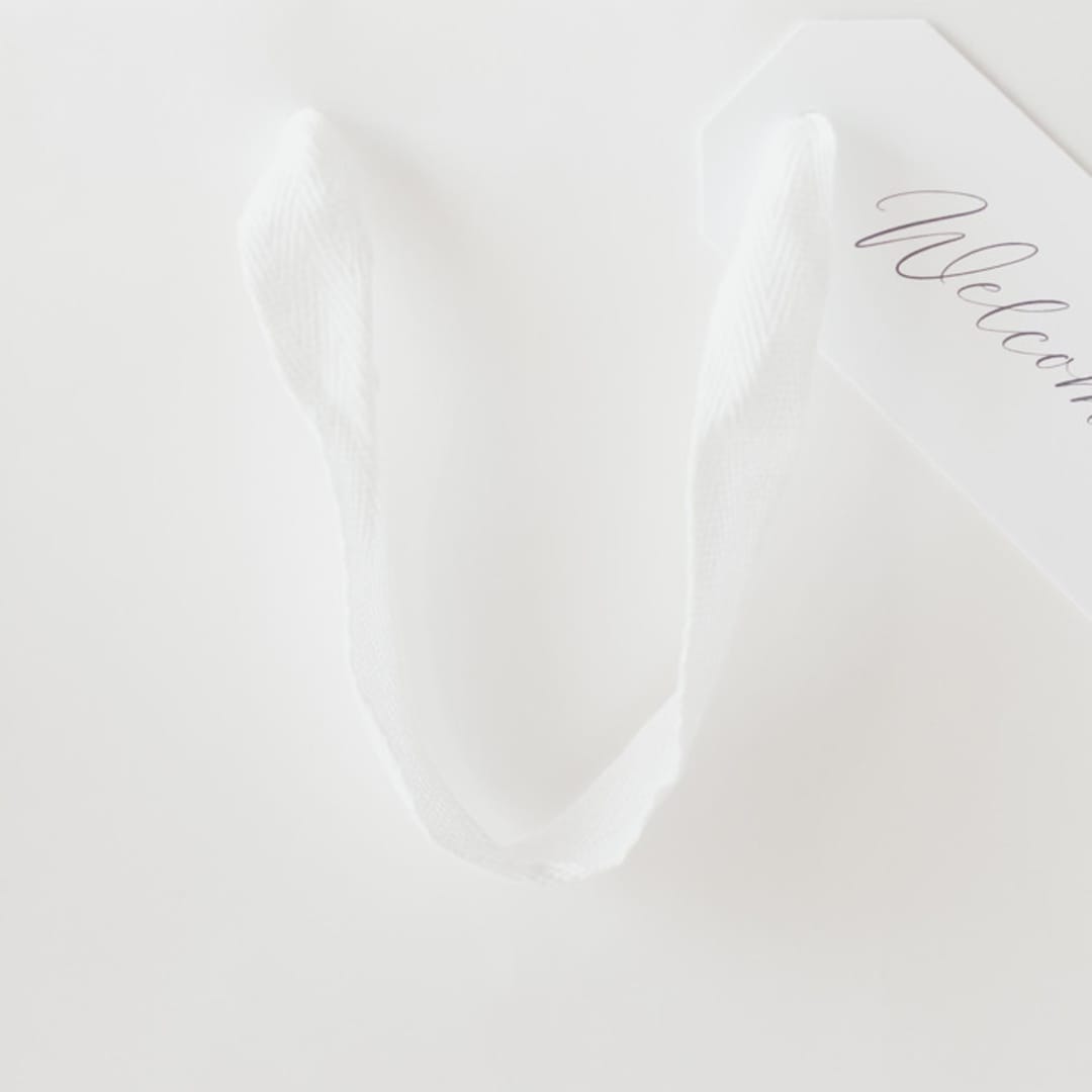 "White Gift Bag with 'Welcome' Gift Tag" - Welcome Bags in white by Lavender and Pine Gifting