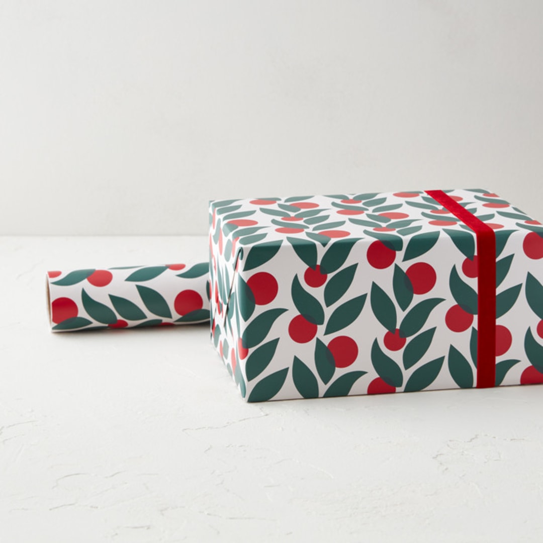 "Leaves and Berries Cutout" - Wrapping Paper Roll in Classic by Carolyn MacLaren
