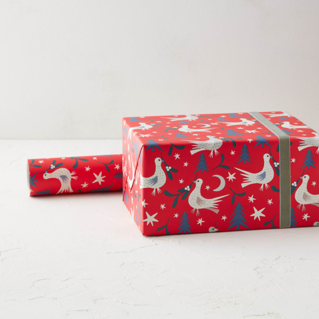 "Mistletoe Doves" - Wrapping Paper Roll in Cinnamon by Evie Janssens
