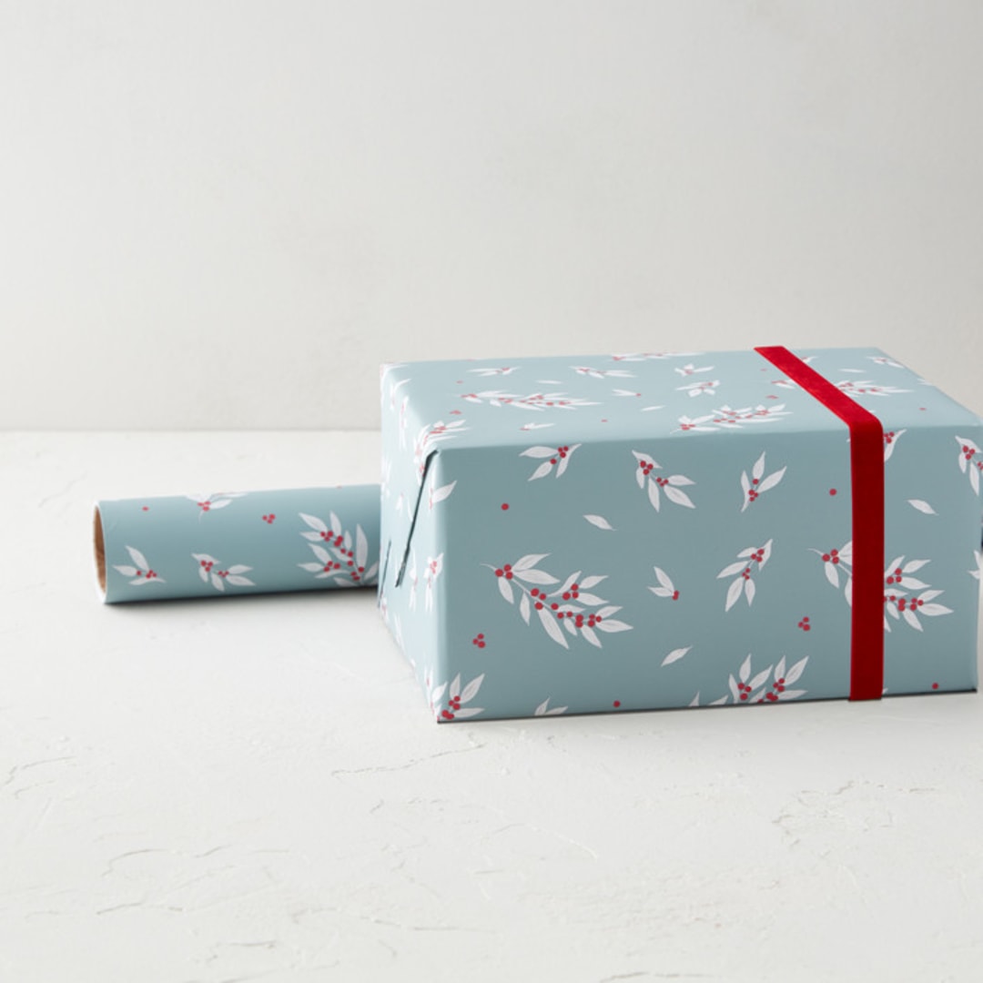 "White Christmas" - Wrapping Paper Roll in Blue Spruce by Paola Benenati