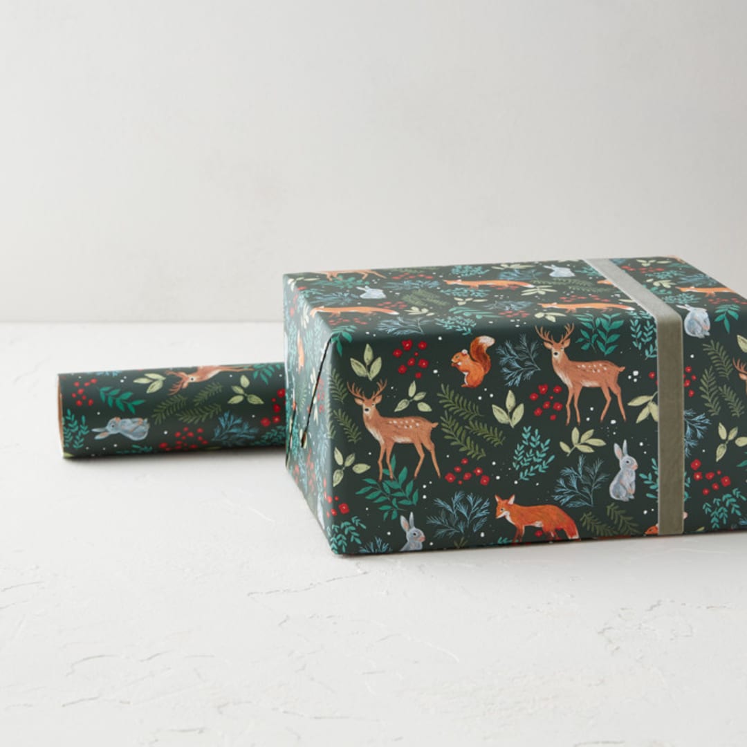 "Woodland Botanical" - Wrapping Paper Roll in Forest by Cass Loh