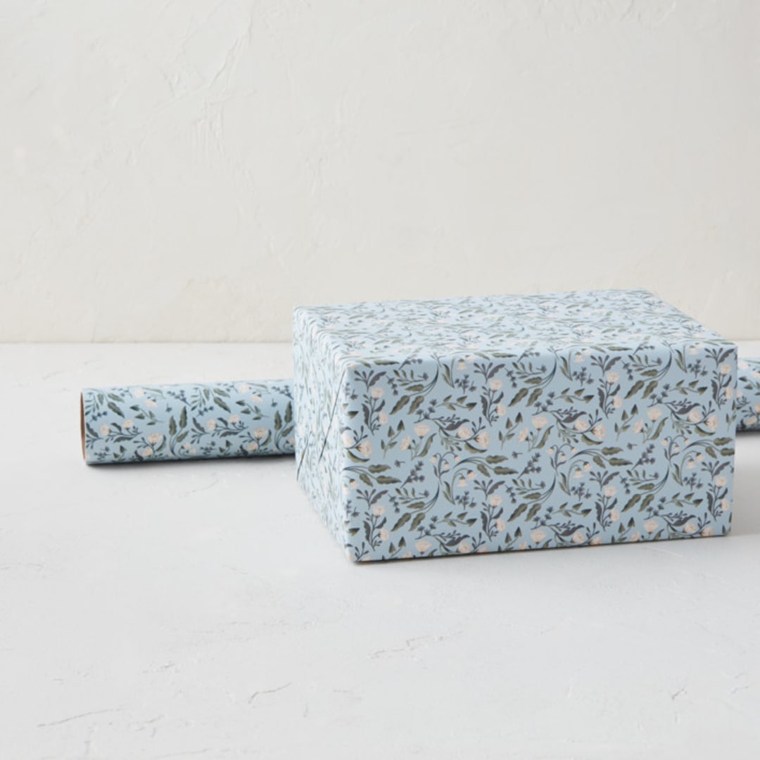 "Peaceful Florals" - Wrapping Paper Roll in Sky by Vivian Yiwing