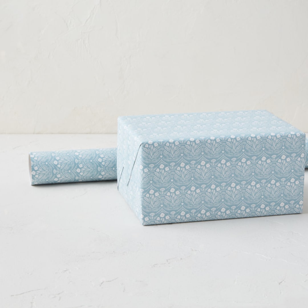 "Folk Floral" - Wrapping Paper Roll in Powder by Julie Murray