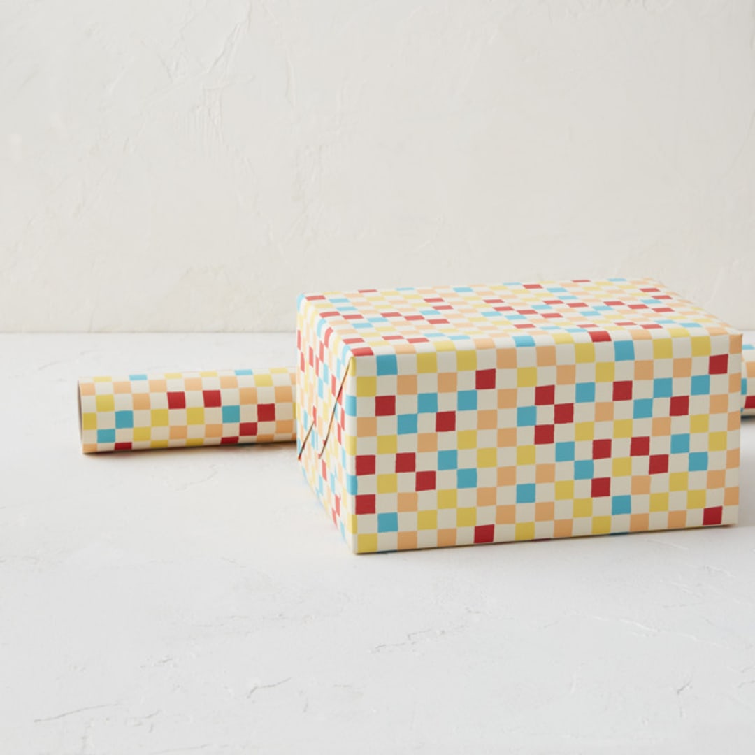 "Colorful Grid" - Wrapping Paper Roll in Sunshine by 2birdstone
