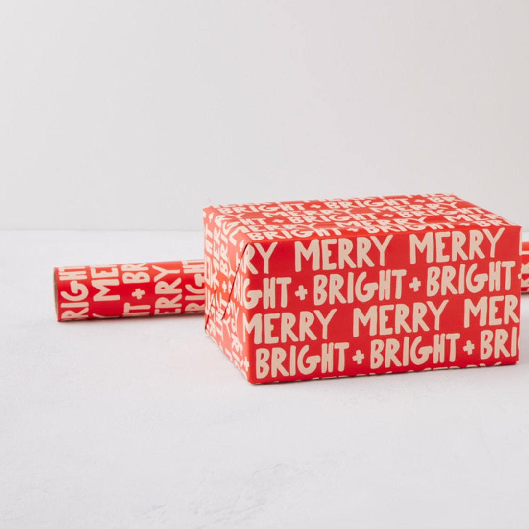 "Merry + Bright" - Wrapping Paper Roll in Merry by Hudson meet Rose