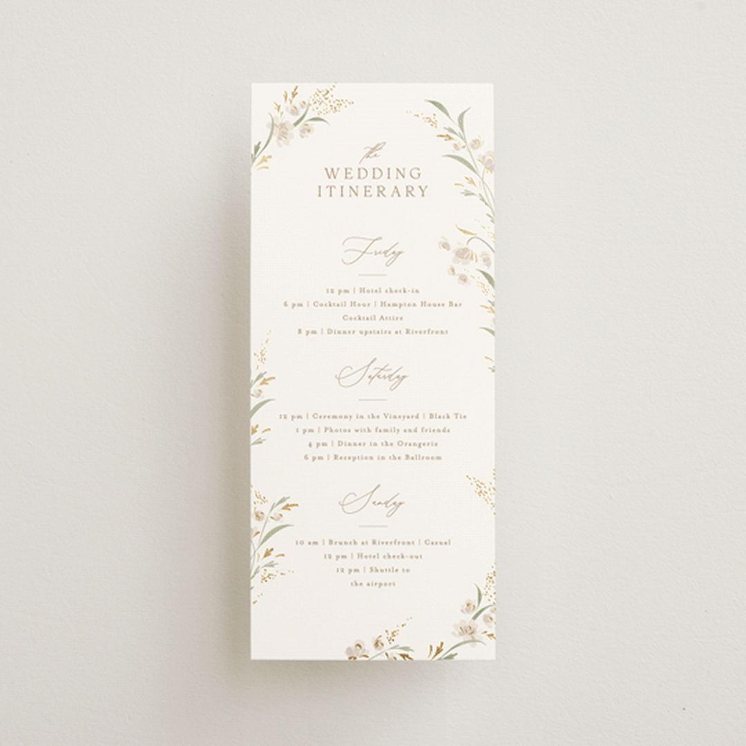 "Meadow" - Wedding Weekend Itinerary Cards in Spring Mist by Erin L. Wilson - Front