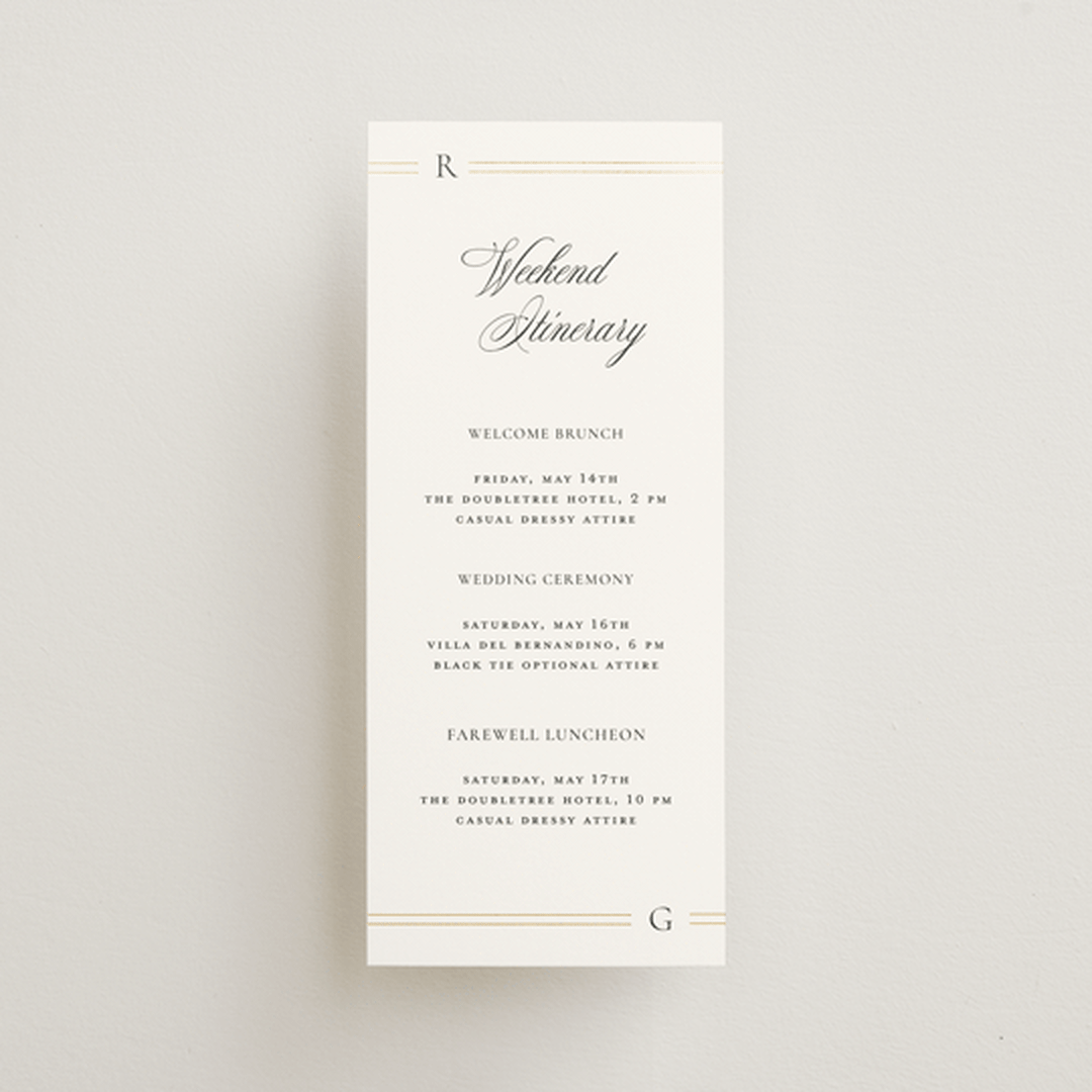 "Elencourt" - Wedding Weekend Itinerary Cards in Quartz by Jelena Vuletic - Front