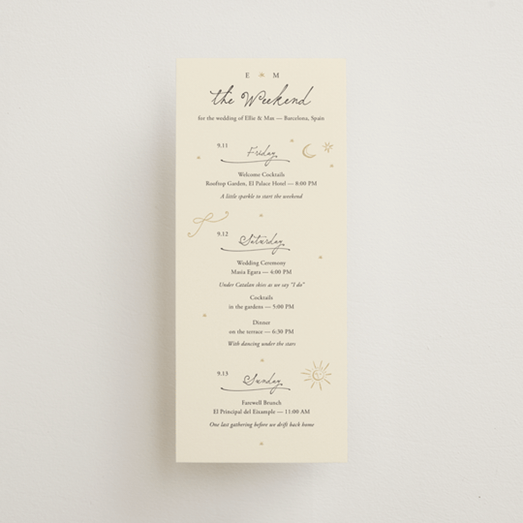 "Written in the Stars" - Wedding Weekend Itinerary Cards in Noir by Ani Somi - Front