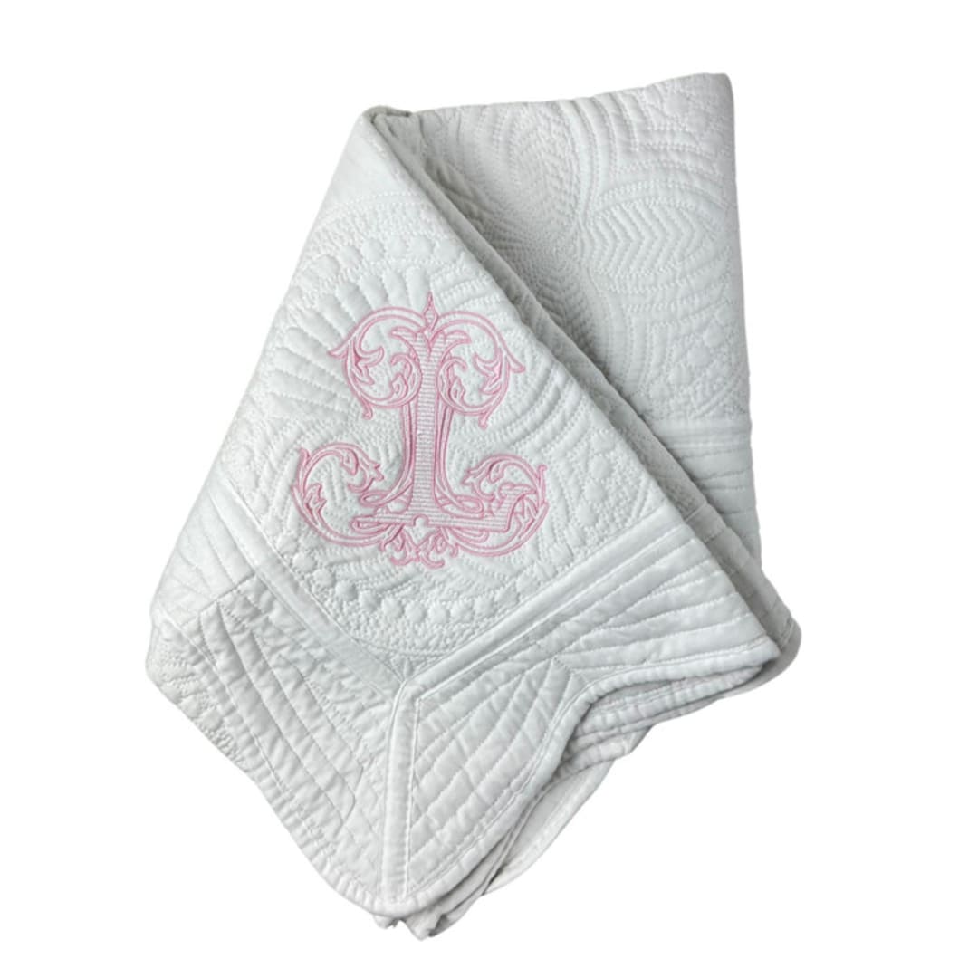 "Monogram Heirloom Baby Quilt" - Kids Blankets and Throws in white by Virginia Marcello