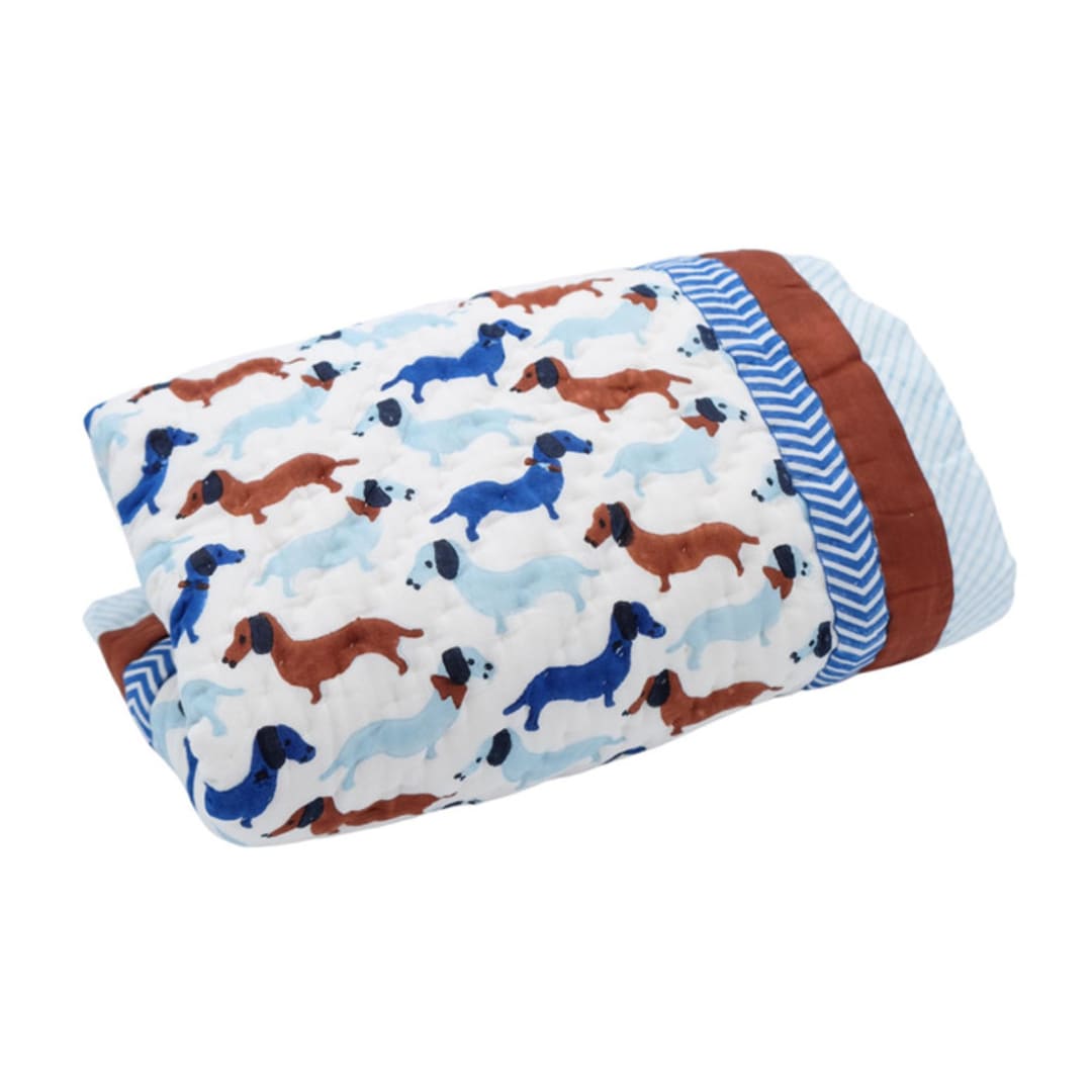 "Dachshunds & Hearts Reversible Block Print Baby Quilt" - Kids Blankets and Throws in blue by Michelle Pham