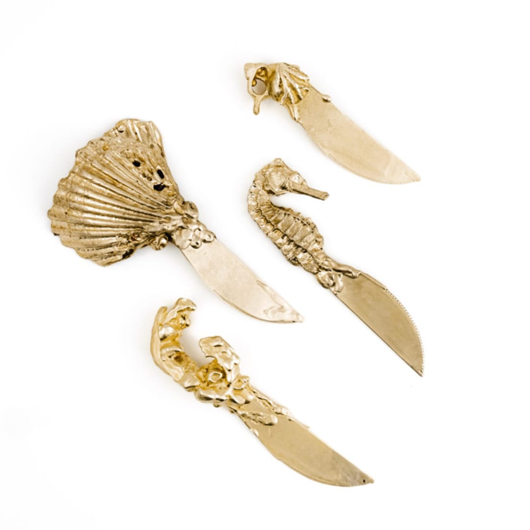 "Sea Spreader Set" - Cheese Knives in brass by Shelton Metal