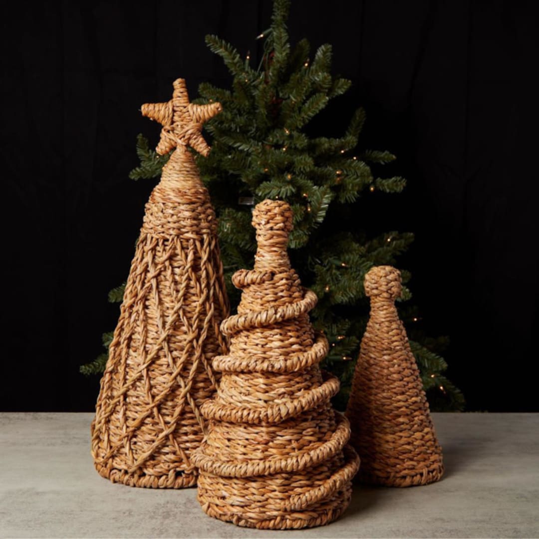 "Tall Rope Christmas Tree Set of 3" - Christmas Decorations in brown by Aahlada Chennupati