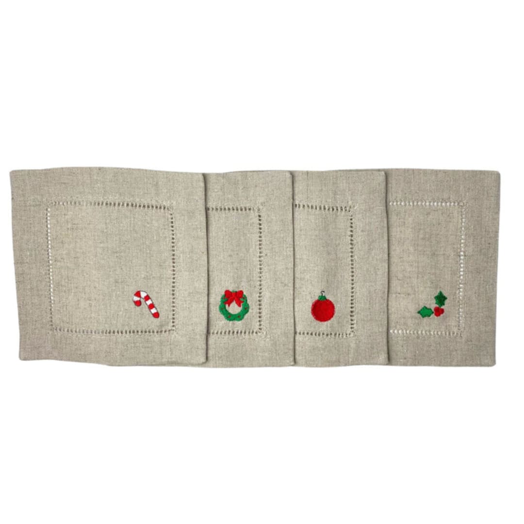 "Christmas Icon Cocktail Napkins - Set of 4" - Christmas Decorations in natural by Virginia Marcello