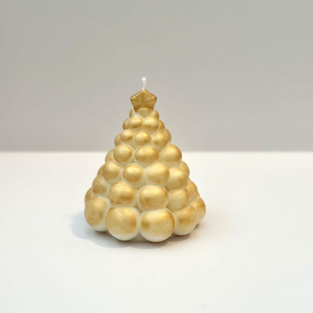 "White and Metallic Gold Christmas Tree Candle" - Christmas Decorations in multicolor by Over By The Moon