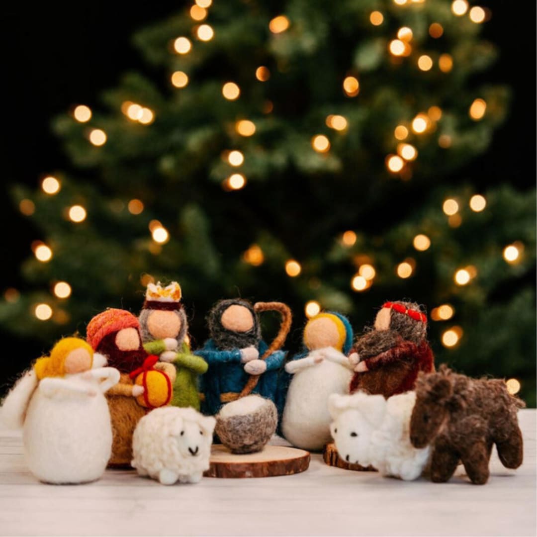 "Colorful Felt Natitvity Scene Manger Set of 10" - Christmas Decorations in white by Aahlada Chennupati
