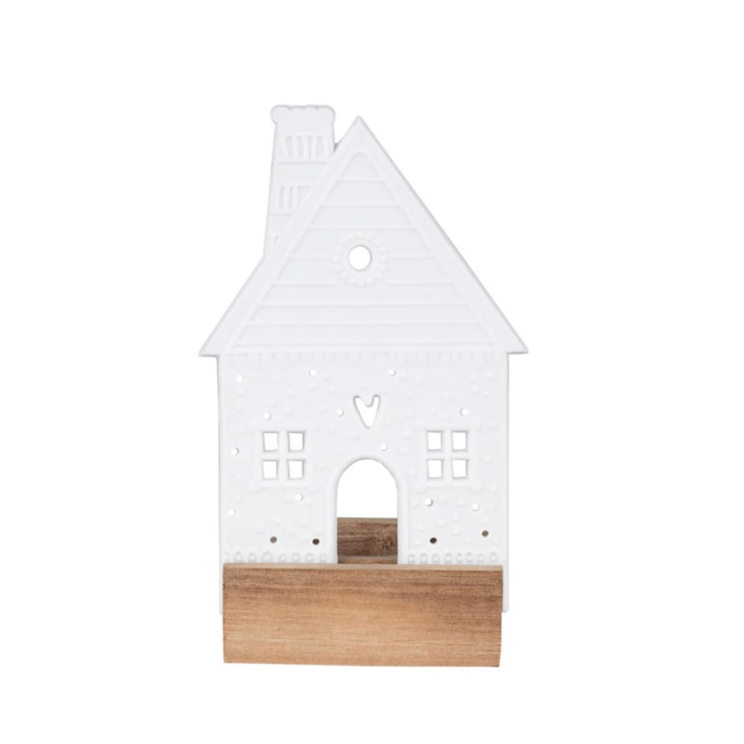 "Porcelain & Acacia Village Tealight Gingerbread House - 5.5"" - Christmas Decorations in white by Räder Designs