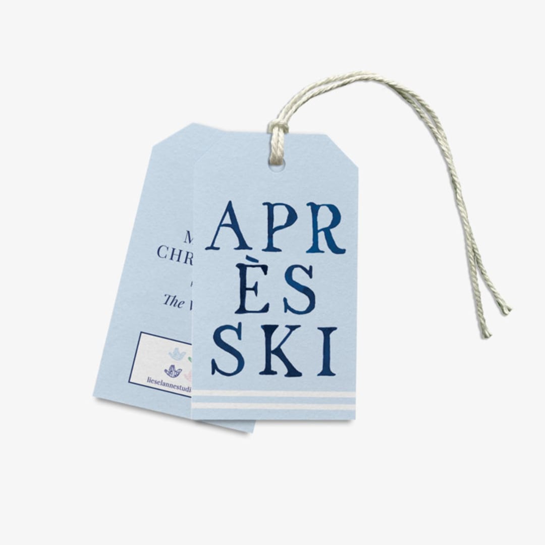 "Personalized Après Ski White and Blue Gift Tag [Sets of 24]" - Holiday Gift Tags in blue by Liesel Anne