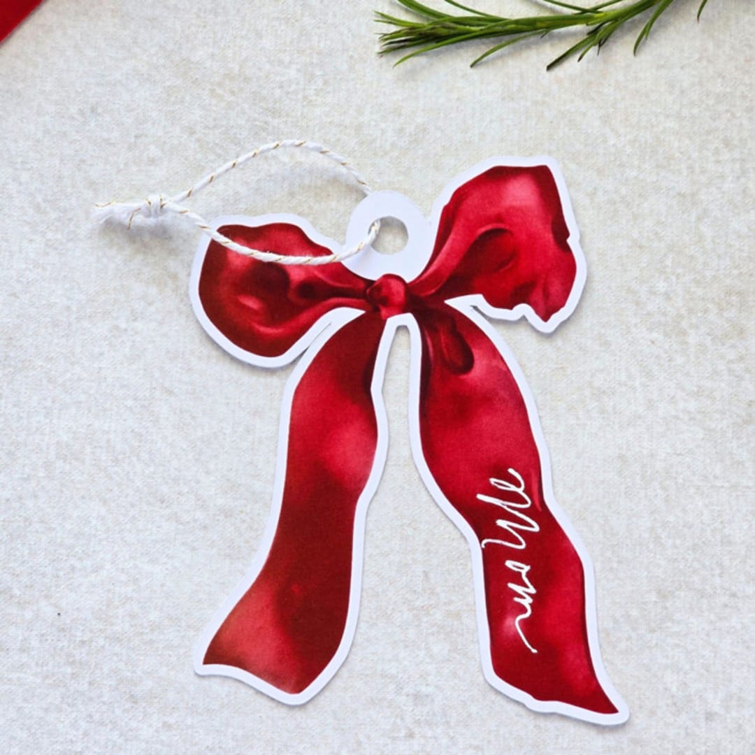 "Personalized Hand-Written Watercolor Die-Cut Ribbons- Set of 10" - Holiday Gift Tags in red by Inkspiringletters