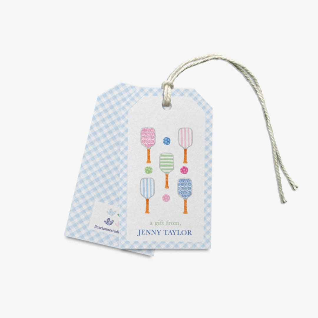 "Pickleball Personalized Gift Tags" - Holiday Gift Tags in blue by Liesel Anne