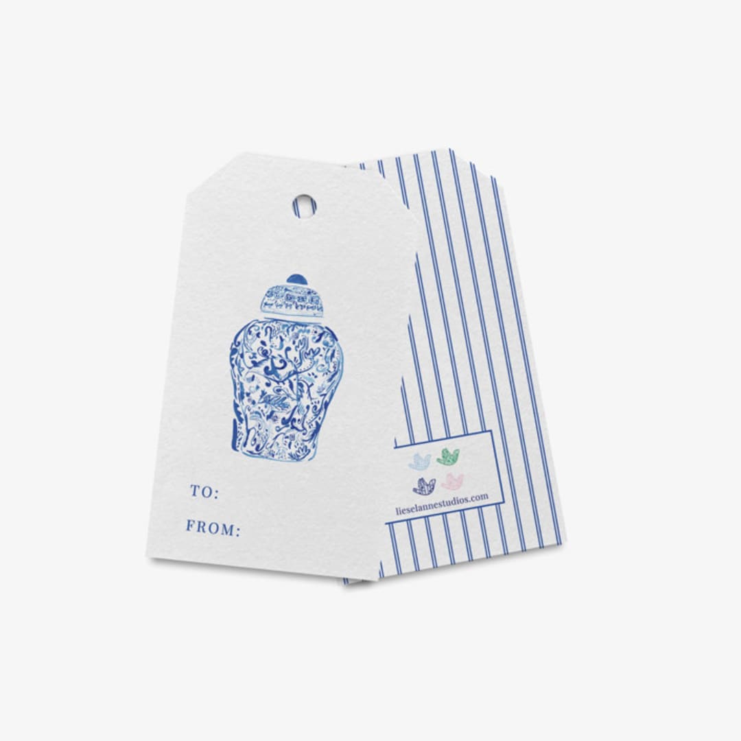 "Ginger Jar Gift Tags [Set of 8]" - Holiday Gift Tags in blue by Liesel Anne