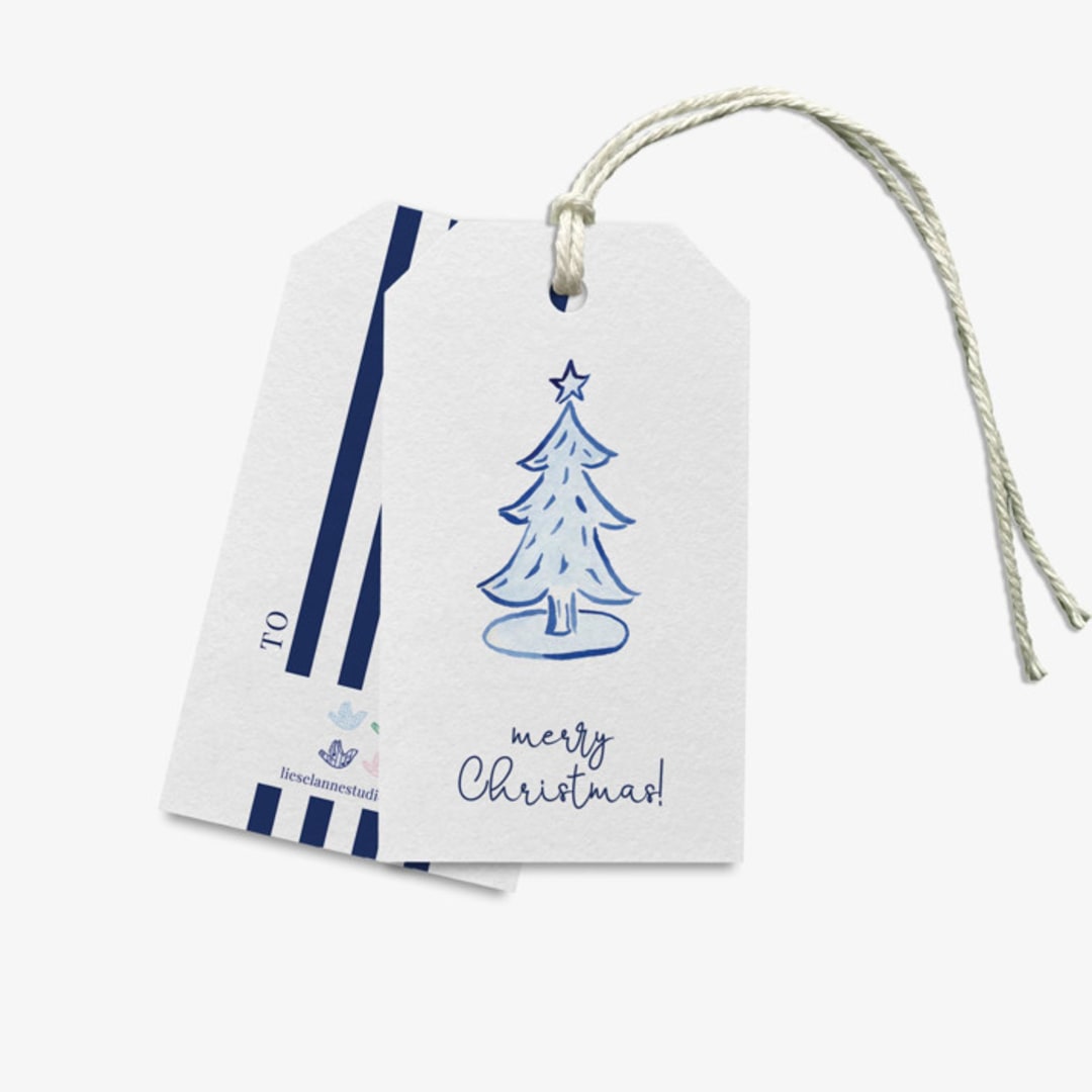 "Blue Christmas Tree Gift Tags [set of 8]" - Holiday Gift Tags in blue by Liesel Anne
