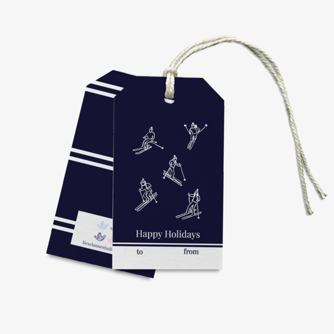"Après Ski Navy Skier Gift Tag [Sets of 8]" - Holiday Gift Tags in blue by Liesel Anne