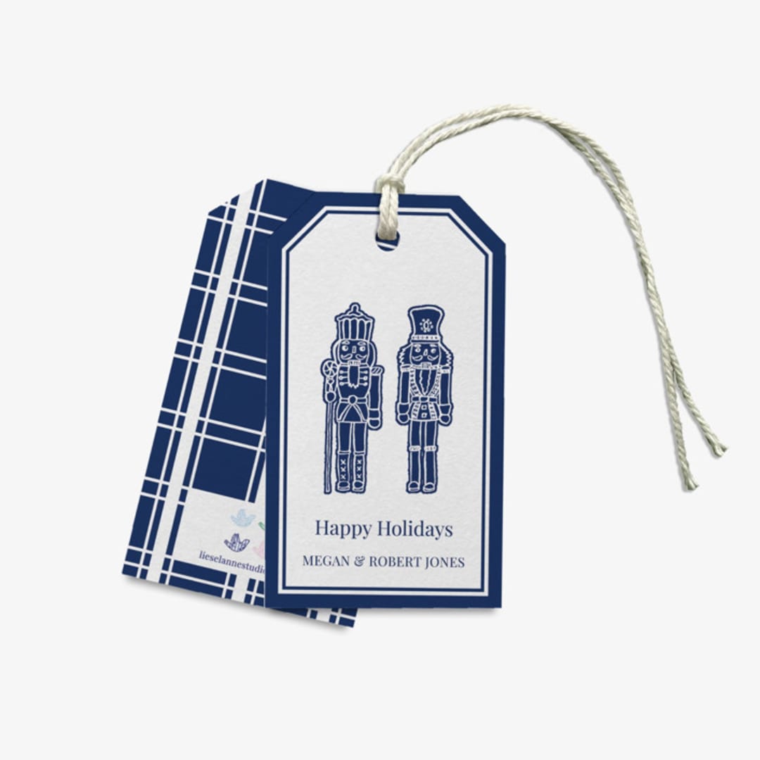 "Personalized Navy Gingerbread Nutcracker Gift Tags [Set of 24]" - Holiday Gift Tags in blue by Liesel Anne