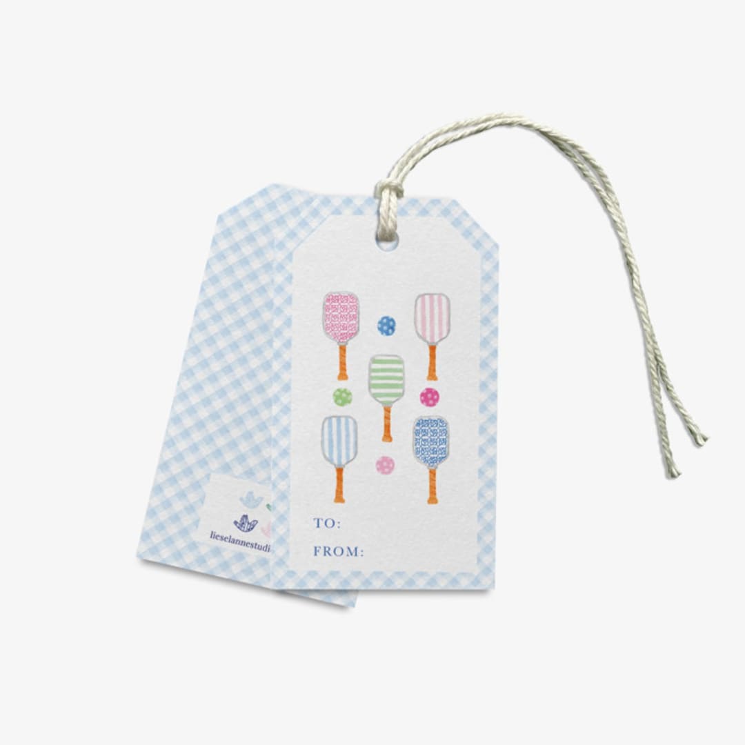 "Pickleball Stack Gift Tags [Set of 8]" - Holiday Gift Tags in blue by Liesel Anne