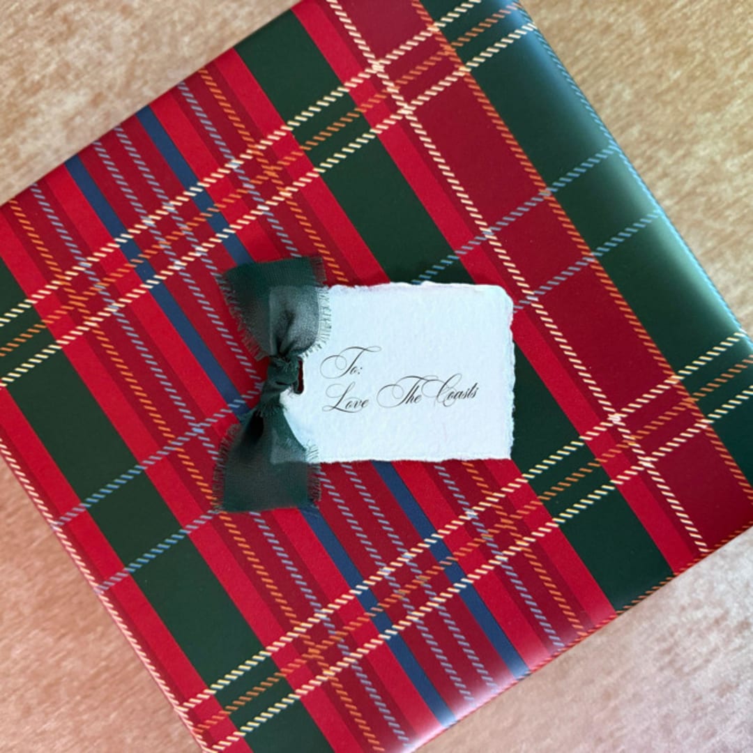 "Holiday Handmade Paper Gift Tags with Forest Green Bow | Set of 10 | Custom Text" - Holiday Gift Tags in green by Cotton and Bow