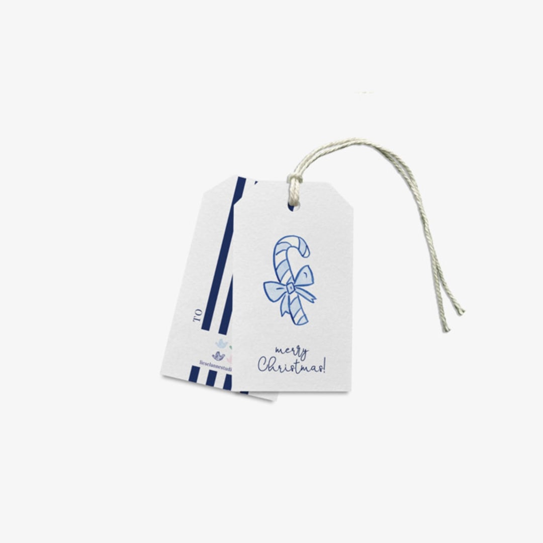 "Blue Candy Cane Gift Tags (Set of 8)" - Holiday Gift Tags in blue by Liesel Anne
