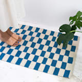 "Zapotec Blue and Ivory Checkered Rug, Size 2'x3'" - Accent Rugs in blue by Archive New York