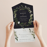 "Greenery Crown" - Savvy Wedding Invitations in Navy by Susan Moyal - Foil Interior