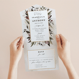 "Roses & Greenery" - Savvy Wedding Invitations in Aubergine by Susan Moyal - Foil Interior