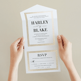"Gilded Frame" - Savvy Wedding Invitations in Golden by Stacey Meacham - Foil Interior