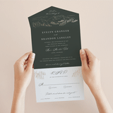 "Peaks" - Savvy Wedding Invitations in Hunter by Sarah Brown - Foil Interior