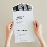 "Golden Stamp" - Savvy Wedding Invitations in Snow by FRANI - Foil Interior