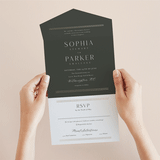 "Perfect Pair" - Savvy Wedding Invitations in Olive by Stacey Meacham - Foil Interior