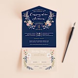 "Wildflower Crest" - Savvy Wedding Invitations in Navy by Alethea and Ruth - Front Open