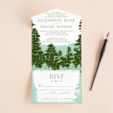 "Mountain View" - Savvy Wedding Invitations in Pine Green by Ariel Rutland - Front Open