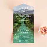 "Adventure Begins" - Savvy Wedding Invitations in Forest by Elly - Front Open